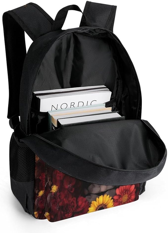 Backpack Multipurpose Anti-Theft Large Capacity Bookbag, Mexican Day Of The Dead Sugar Skull Floral Women Art Travel Hiking Daypack With Side Pockets