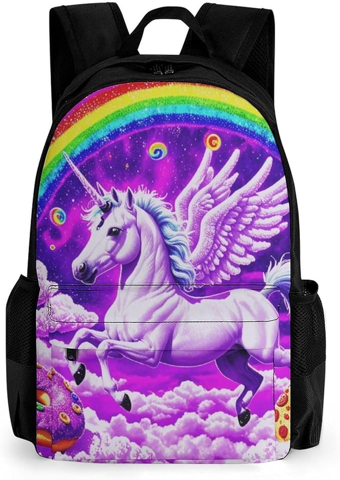 Supdreamc Daypack Bookbag Multipurpose Anti-Theft Big Capacity Carry On Bag, Rainbow Unicorn Random Space Galaxy Donuts Travel Hiking Camping Rucksack With Padded Straps