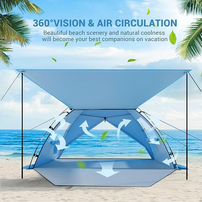 Elegear CumbreX™ Beach Tent Sun Shelter with Canopy, 4-5 Person Pop Up Beach Tent Cabana, Easy Setup UPF 50+ UV Protection Portable Lightweight Double Silver Coating Sun Shade Shelter - Dark Blue