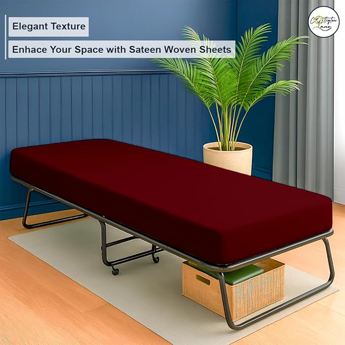 Cot Fitted Sheet 25 x 75, 100% Egyptian Cotton, 1 PC Cot Size Bottom Sheet Only, Perfect for Narrow Twin, Camp Bunk, Army Cots, Trifold Mattress, Camping Cot, Guest Bed Replacement(Burgundy)