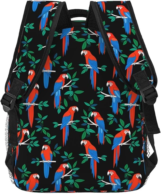 Men Women Polyester Macaw And Trees Art Daypack Big Capacity Shoulder Bag With Adjustable Shoulder Straps for Camping Travel Walking Cycling