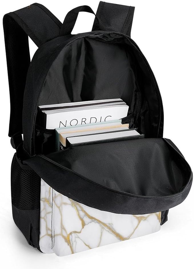 Supdreamc Lightweight Daypack Bookbag for Trekking Business Walking Cycling, Big Capacity Anti-Theft Multipurpose Carry On Bag, Gold Marble White Business Computer Bag