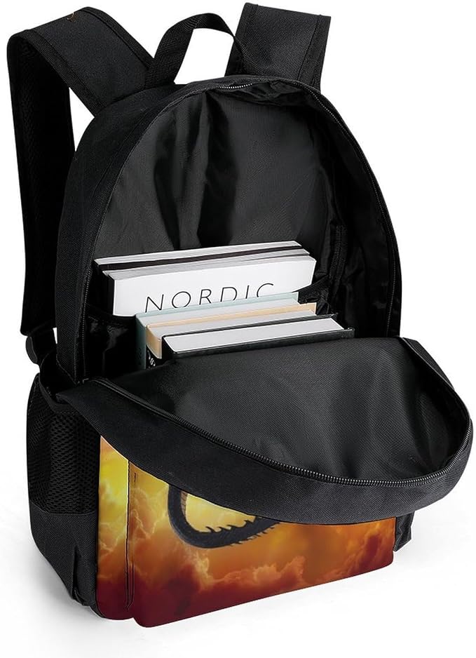 Polyester Daypack Backpack for Climbing Outdoors Running, Big Capacity Multipurpose Anti-Theft Bookbag, Fire Cool Dragon Travel Hiking Camping Rucksack