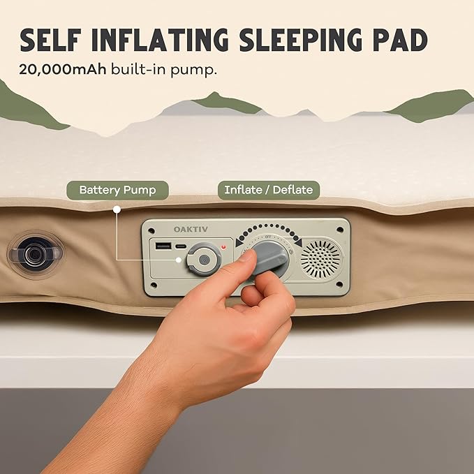 WanderMate - Self-Inflating Camping Sleeping Pad - Queen-Sized Inflatable Camping Mattress for Car, Backpacking, and Tent - Durable 4-Inch Memory Foam and Air Support - Cordless 2,500mAh Pump