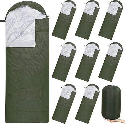 Macarrie 10 Pcs 0 Degree Camping Sleeping Bags Bulk for Adults Cold Weather 4 Season Warm Sleeping Bag with Compression Sack for Homeless Donation Shelter Emergency Hiking