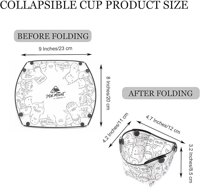 MIUPOO Collapsible Cup Set,Portable Mess Kit,Food Grade Material Free Folding Cup for Lunch Family Picnic, 4.7×4.2×3.2 Inches,4Pieces