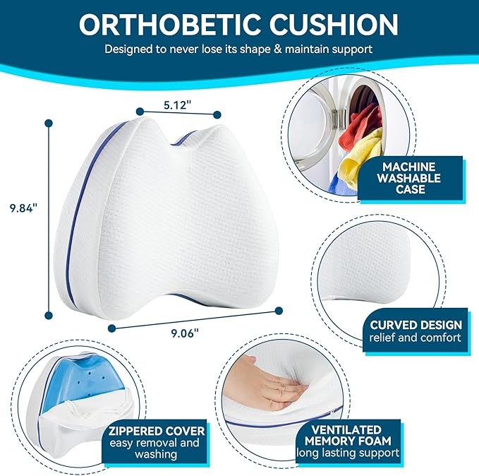 QISHFEN Knee & Leg Pillows Foam Support Pillow for Sleeping for Back Pain,Leg Pillow for Sleeping On Side, Memory Foam Cushion Knee Support Pillows,Pregnancy Pillow Removable (1 Pack)