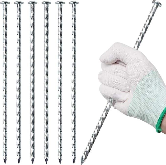 10 Inch Galvanized Landscape Stakes Heavy Duty Metal Spiral Anchoring Spikes Garden Nails for Paver Edging, Camping Tent, Weed Barrier, Artificial Turf, Carpentry and More