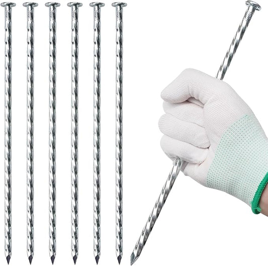 10 Inch Galvanized Landscape Stakes Heavy Duty Metal Spiral Anchoring Spikes Garden Nails for Paver Edging, Camping Tent, Weed Barrier, Artificial Turf, Carpentry and More