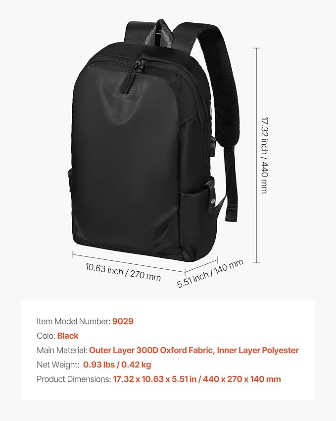 VEVOR Lightweight Backpack, 26 L Travel Hiking Backpack, Water-Resistant Backpacks with USB Charging Port and Anti-Theft Pocket, Fits 15.6 in Laptop, for Men & Women Travel Camping Riding