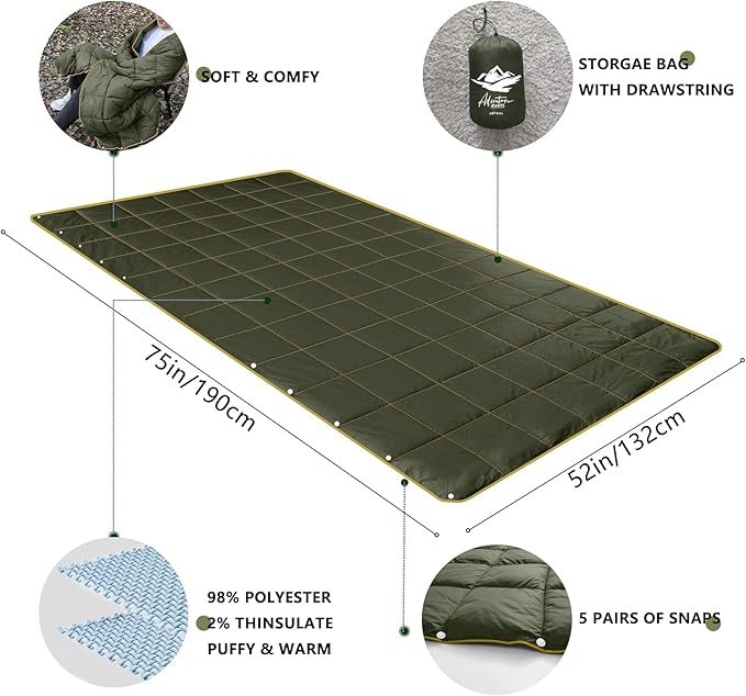 Camping Blanket,Lightweight Puffy Blanket Packable Down Alternative Throw Blanket Waterproof Windproof for Outdoors, Travel, Beach, Airplane, Hiking