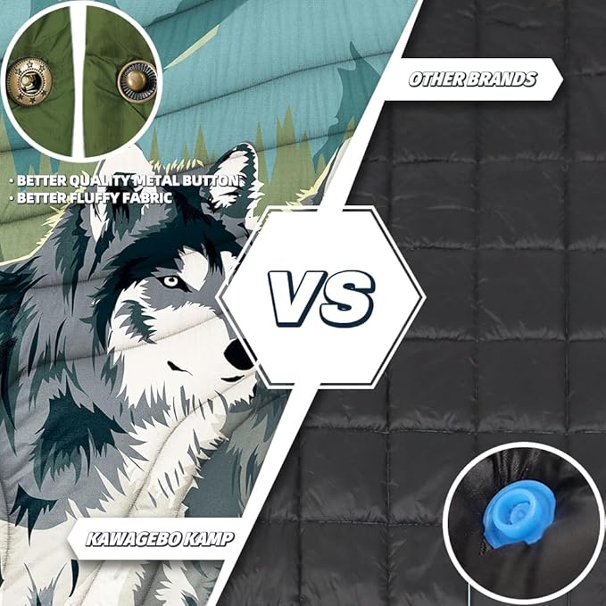 Outdoor Camping Blanket with Sherpa Lining, Extra Warm Thick Camp Blankets and Puffy Ultralight Soft Poncho DWR Camping Quilt for Cold Weather, Adventure, Sleeping, Backpacking 78"x 56"