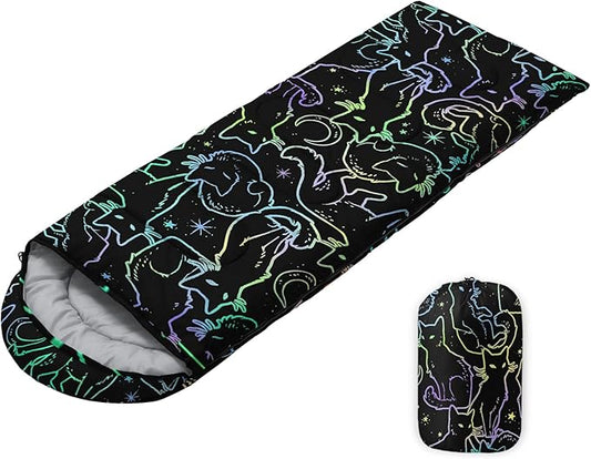 Sleeping Bags for Adults Youth Kids,3D Printing Camping Sleeping Bag for Girls Boys Lightweight Waterproof Cold/Warm Weather Sleeping Bag for 3 Seasons