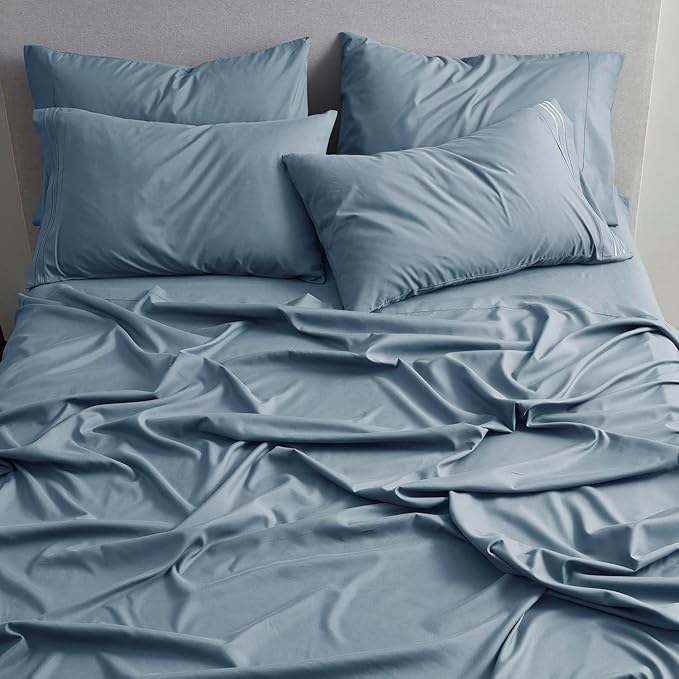 Clara Clark Twin Sheets - Hotel Luxury 5 Piece Bed Sheets for Twin Size Bed - Soft Bedding Sheets & Pillowcases, Fits Mattress up to 16 inch deep. Twin, Stone Blue