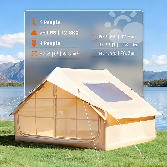 YOLENY 2/4/6 Person Inflatable Tents for Camping, Quick Setup in 2 Minutes with Hand Pump, Oxford Blow Up Tent with Skylight & Canopy, Spacious Cabin Tent for Family Camping & Hiking