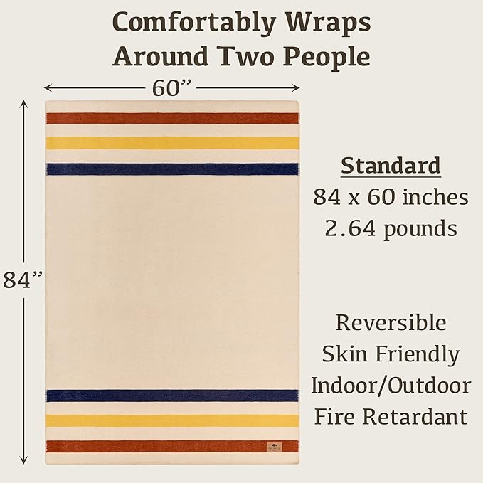 Chubbuck 100% Wool Blanket Camping (60" x 84") - Large Warm Blanket for Camping, Emergency, Outdoor Concerts and Home Use - Fire Retardant, Soft and Warm Blankets for Winter (Lighthouse)