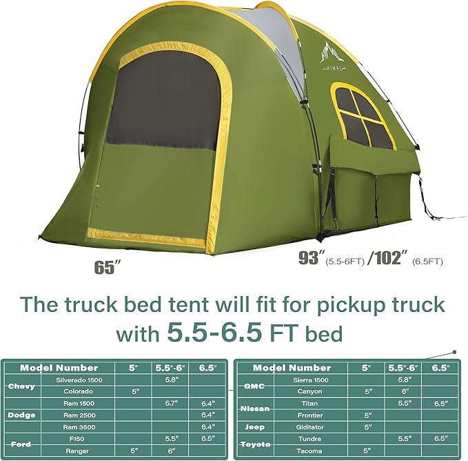 Pickup Truck Tent, Waterproof PU2000mm Double Layer for FT Truck Bed, Portable Bed Tent for Camping