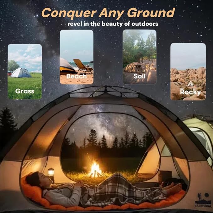 4 Inch Thick Camping Sleeping Pad with Internal Straps - R Value 4.0 for 4 Seasons, Durable & 100% Waterproof Outdoor Air Mattress, Lightweight Sleeping Mat for Hiking, Backpacking, Travel