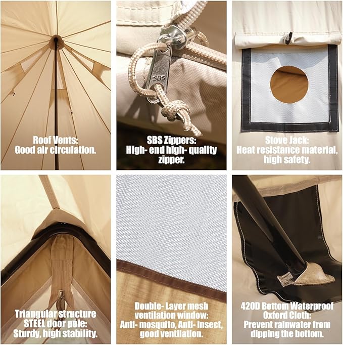 Canvas Bell Tent Yurt Tent 4 Seasons for Camping & 0 Degree Sleeping Bag