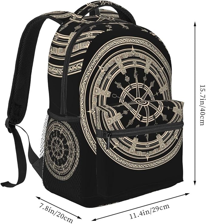 Rucksacks Lightweight Multipurpose Anti-Theft Black Celtic Viking Magical Runic Compass Vegvisir Circle Of Norse Runes Art Shoulder Bag Big Capacity Traveling Camping Backpack With Side Pockets