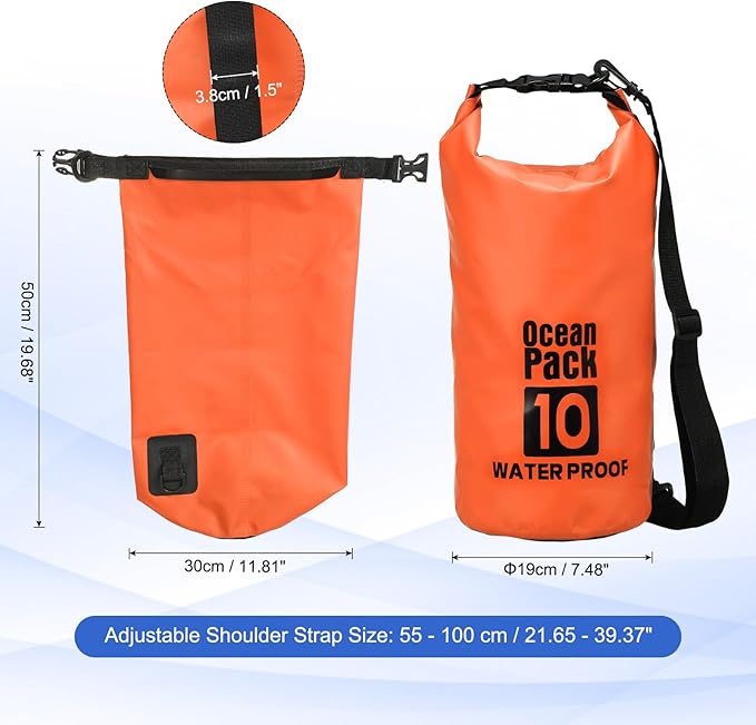 Waterproof Dry Bag, 10L Fit for Women Men Water Proof Bags Lightweight Dry Storage Floating Backpack with Whistle for Travel Backpacking Boating Kayaking Camping (Orange)
