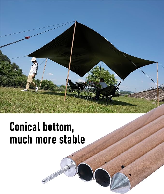 iClimb Strong Elegant Alu. Tarp Poles Set of 2 Height Adjustable with Lantern Hook and Carry Bag, Nature Color