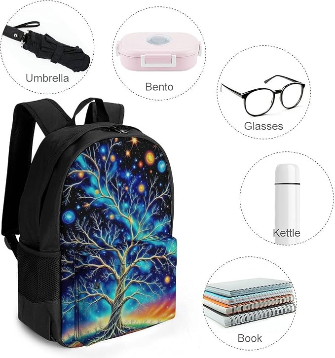 Supdreamc Shoulder Book Bags Anti-Theft Multipurpose Big Capacity Bookbag, Mystery Tree Of Life Fantasy Planet Art Travel Hiking Backpack With Smooth Zippers