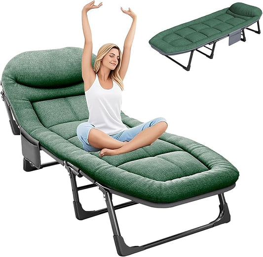 SunSettler Camping Cot with Mattress, Portable Cot Bed for Adults, Foldable Padded Sleeping Cots for Camping Travel Tent Day Bed Outdoor & Home Guest (L)