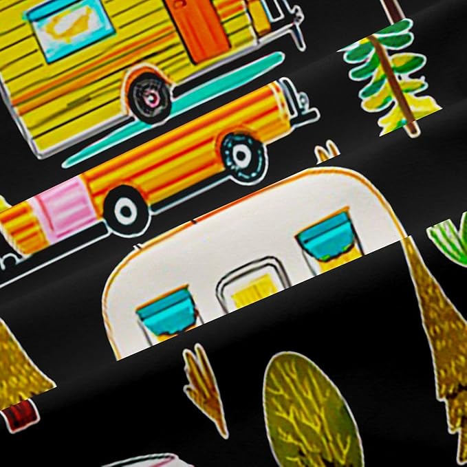 Feelyou Black Camper Camping Curtains for Bedroom Living Room RV Travel Trailer Blackout Shades Camping Theme Room Darkening Curtain Window Treatments, 2 Panels 42 x 90 Inch Decor