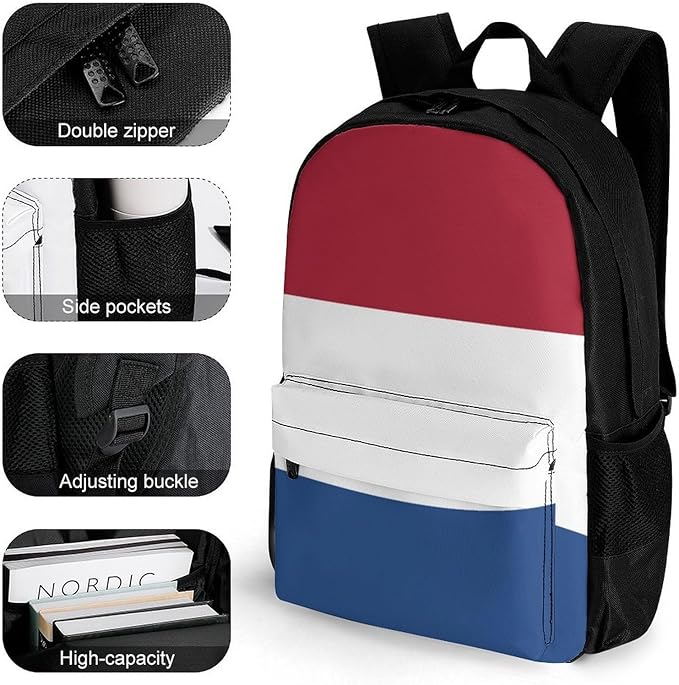 Rucksack Anti-Theft Multipurpose Large Capacity Carry On Bag, Netherlands Flag Travel Hiking Bag Day Pack With Side Pockets