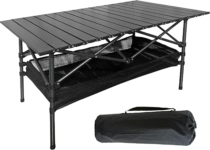 Ultralight Aluminum Foldable Camping Table - Portable Roll-Up Design with Carry Bag, for Indoor Outdoor Camping Beach Backyard BBQ Parties Picnic Patio