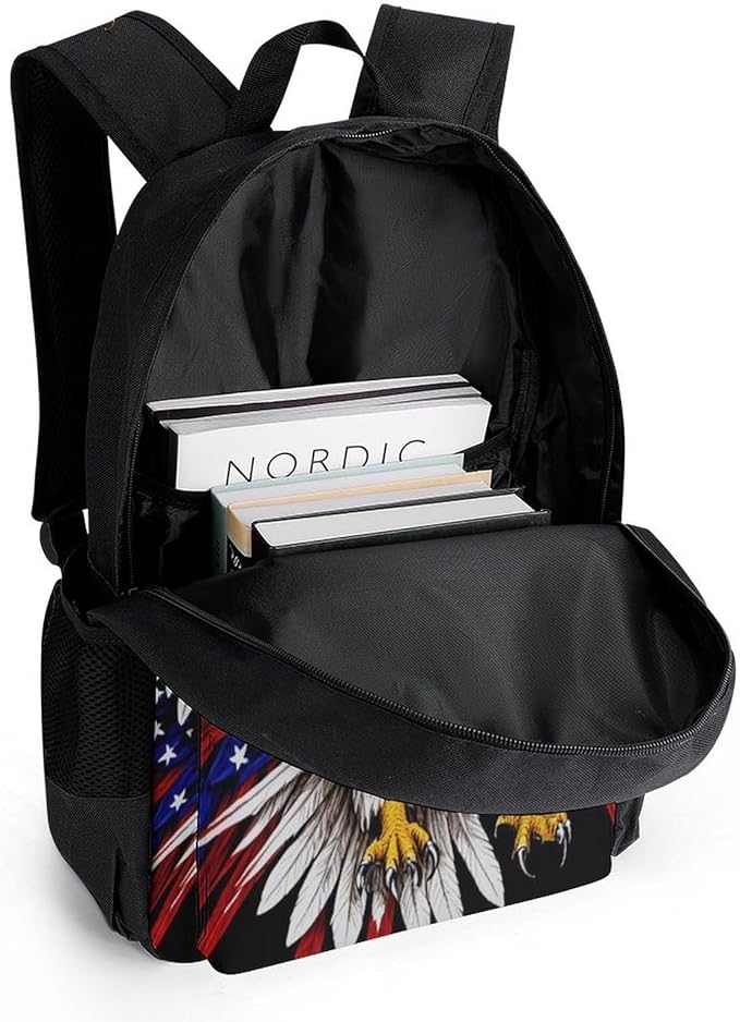 Backpack Anti-Theft Multipurpose Large Capacity Carry On Bag, Bald Eagle American Flag Camping Outdoor Backpack With Side Pockets