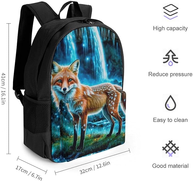 Rucksacks Lightweight Multipurpose Anti-Theft Magical Kitsune Fox Art Shoulder Bag Big Capacity Laptop Book Bag Rucksack With Padded Straps
