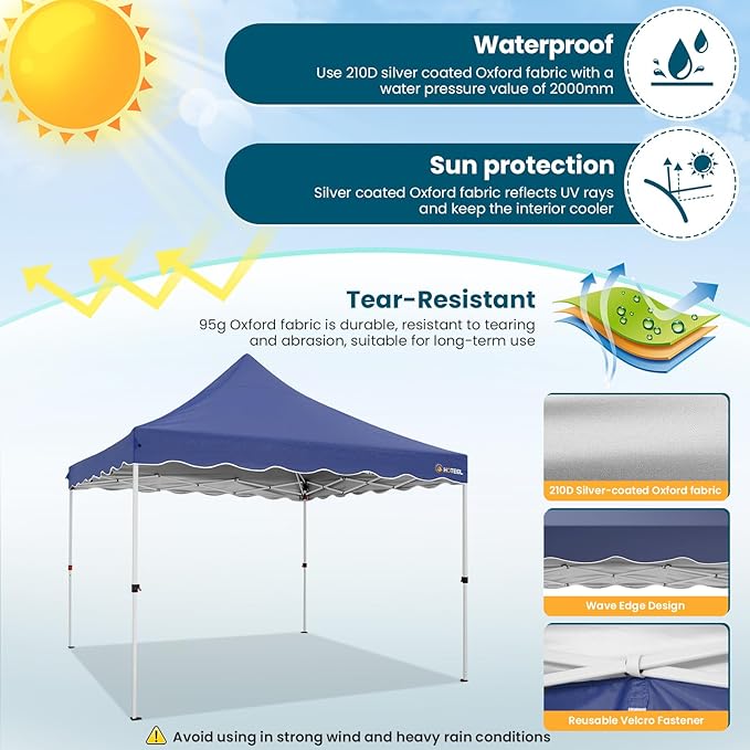 HOTEEL 10x10 Pop Up Canopy, Easy Setup Party Tent with Carry Bag, Weight Bag, Outdoor Portable Event Shelter for Backyard, Market, Navy