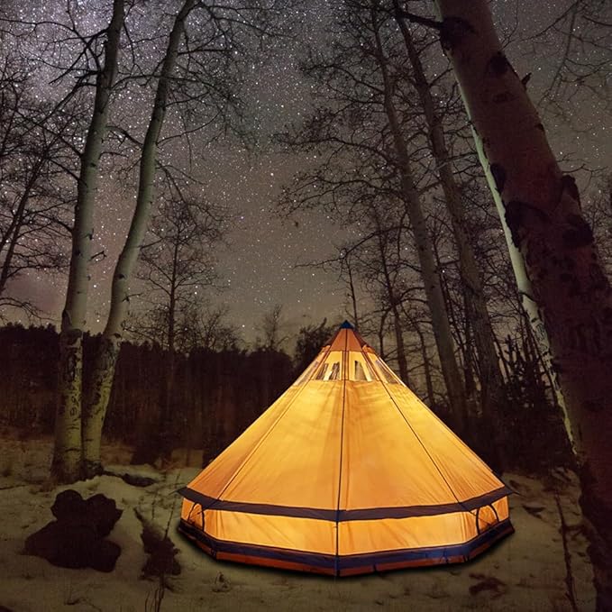 UNISTRENGH 5M Star Gazer Bell Tent 4 Season Waterproof Cotton Canvas Glamping Yurt Tent with Stove Jack Hole and Roof Windows for 6-8 Persons Camping Hunting