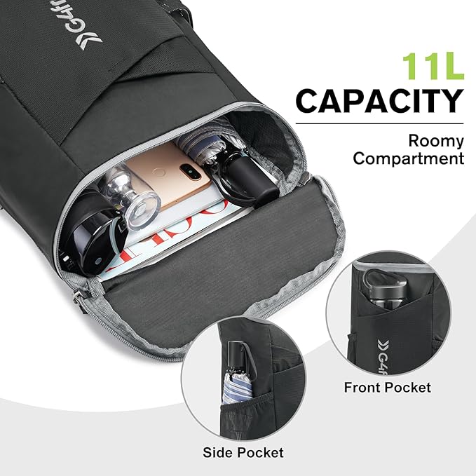 G4Free 11L Hiking Backpack Small Ultra light Packable Backpack Travel Bag for Women Men Casual Outdoor Camping Daypack (Black)