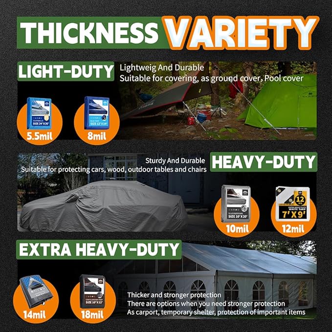 RAINDEWAY Tarps Heavy Duty Waterproof 5x6 Feet,10Mil Thick Multipurpose Poly Small Tarp Cover with Metal Grommets and Reinforced Edges,Silver/Brown Tarp