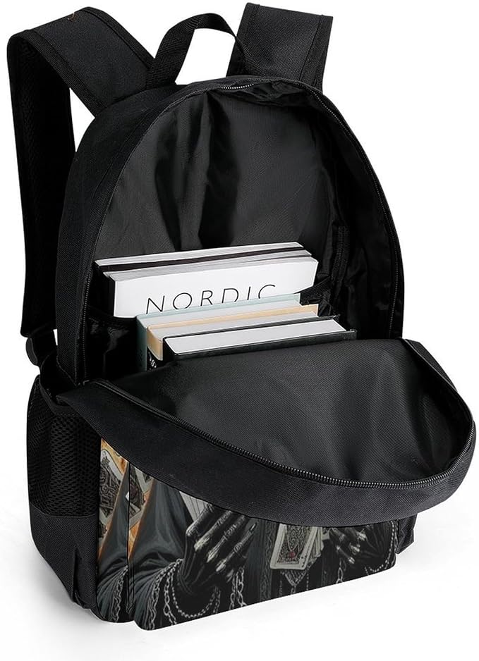 Adults Lightweight Skull Fire Poker Cards Rucksacks Large Capacity Bookbag With Adjustable Shoulder Straps for Trekking Outdoors Bicycle