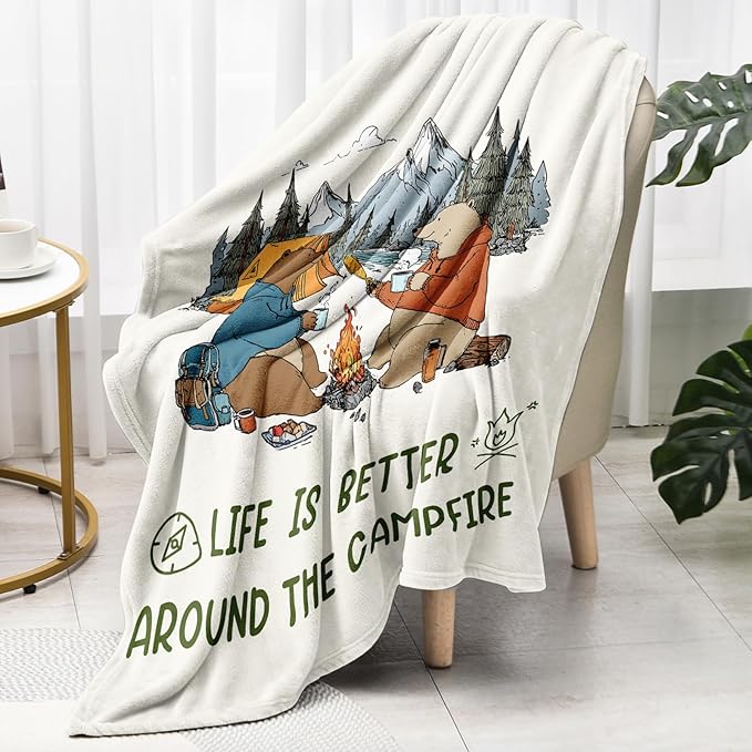 Camping Blanket, Campings Essentials, Camping Gifts for Women Men Unique, Camper Accessories, Camper Must Haves Decor for Christmas Birthday Fathers Day Mothers Day, Fleece Throw Blanket 60”×50”