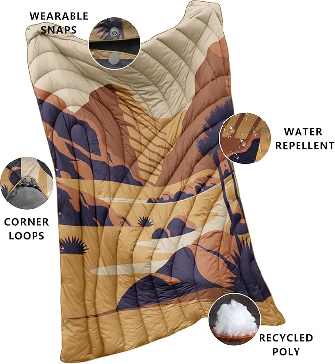 Camping Blanket,Puffy Printed Camp Blankets Lightweight Packable for Outdoor Camping,Traveling, Stadium, Hiking, Picnics