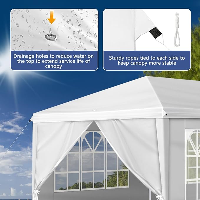 Outvita 10x30ft Ez Pop Up Canopy, Portable Instant Canopy Tent with 8 SideWalls for Outdoor Events, Party, Wedding, Birthday,Graduation White