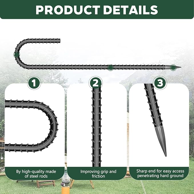 10 Pieces 12 Inch Long 1/4In Diameter Heavy Duty J Hooks,Heavy Duty Rebar Metal Fence Ground Garden Tent Stakes,Ground Spikes Anchors for Fencing,Outdoor Chicken Wire Trellis Stakes,Anti-Rust Black