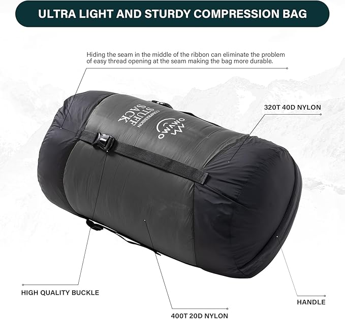Compression Sack, 12L/19L/32L/46L/53L Water-Resistant Sleeping Bag Stuff Sack,Anti-Tear Ultra Light 400T 20D Nylon Storage Bag,Space Saving Gear for Camping Hiking Travel 1Pcs