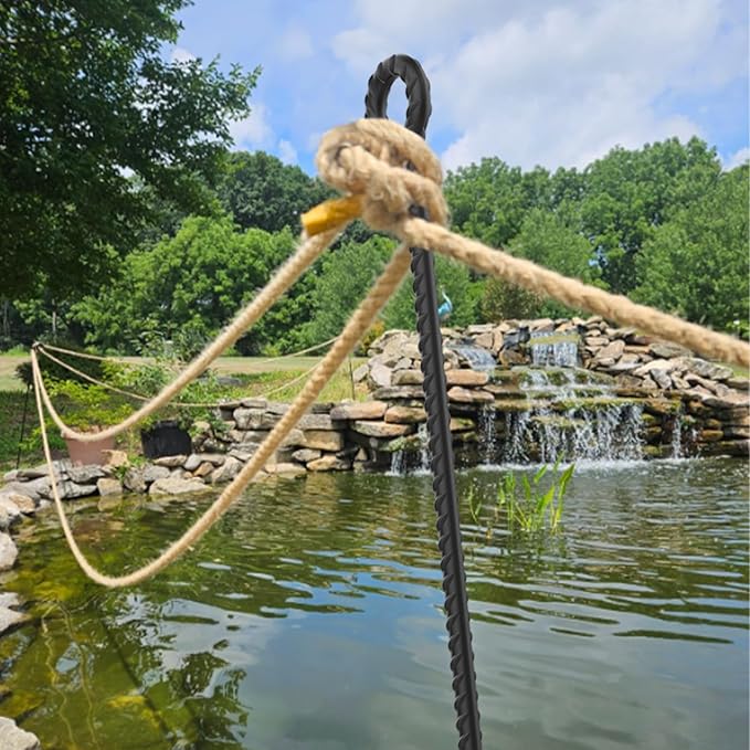 Rebar Stakes 24 Inch with Loop (Set of 6) | 1/2 Inch Thick Tree Stakes and Supports, Steel Tarp Pegs, Camping Tent Ground Anchors | Create Rope Border, Fence, Pathway | for 1.18" Diameter Rope (Black)