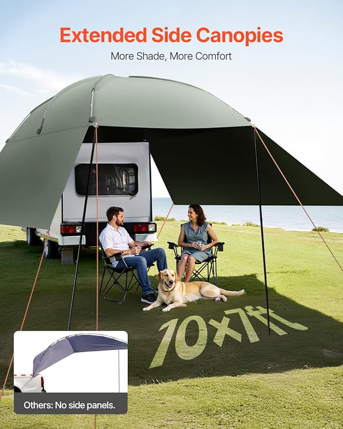 VEVOR Versatility Camping Tent, Auto Canopy Sun Shade UV50+ PU3000mm, Car Tailgate Sun Shelter for Truck Bed, SUV, RV, Van, Trailer and Overlanding, Portable Teardrop Awning Canopy Tear Resistant Tarp