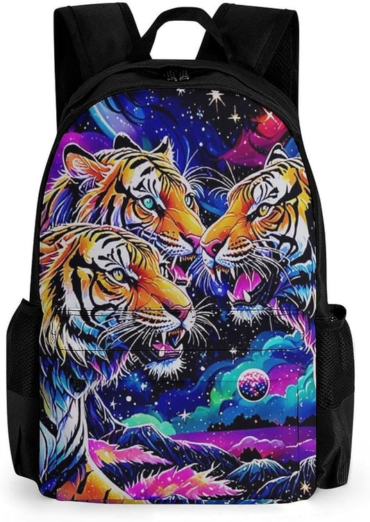 Supdreamc Rucksacks Polyester Anti-Theft Multipurpose Cool Tiger Universe Surreal Style Art Carry On Bag Large Capacity Gym Outdoor Hiking Backpack With Smooth Zippers