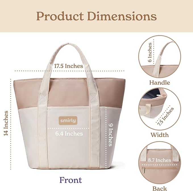 SMIRLY Large Insulated Cooler Bag, Thermal Insulated Grocery Bags, Collapsible Cooler Tote for Travel,Beach or Picnic