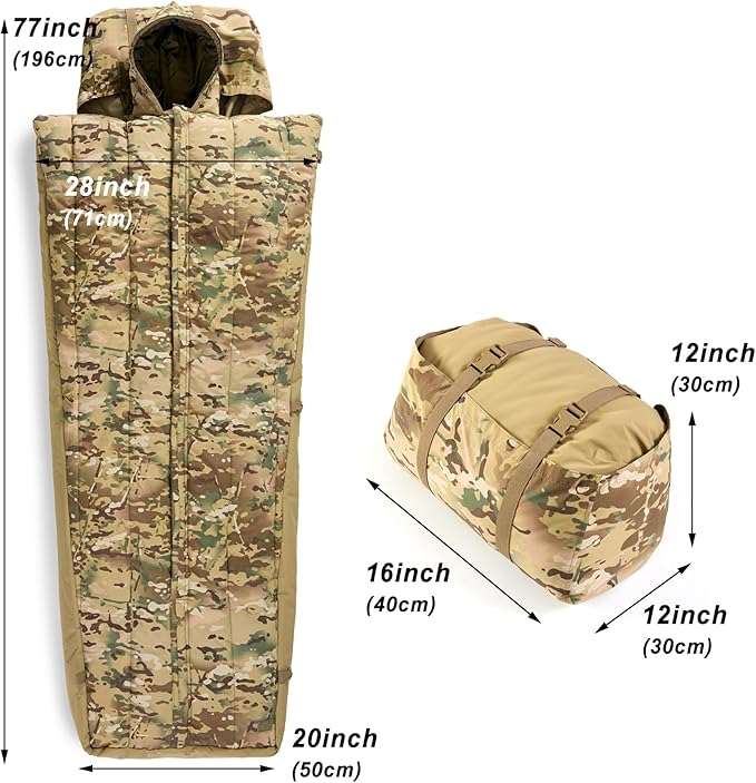 MT British Army Pattern 1958 Style Sleeping Bag – Military Tactical Roll-up Sleep System with Compression Sack, Waterproof & Warm, Outdoor Survival Gear Multi-Terrain