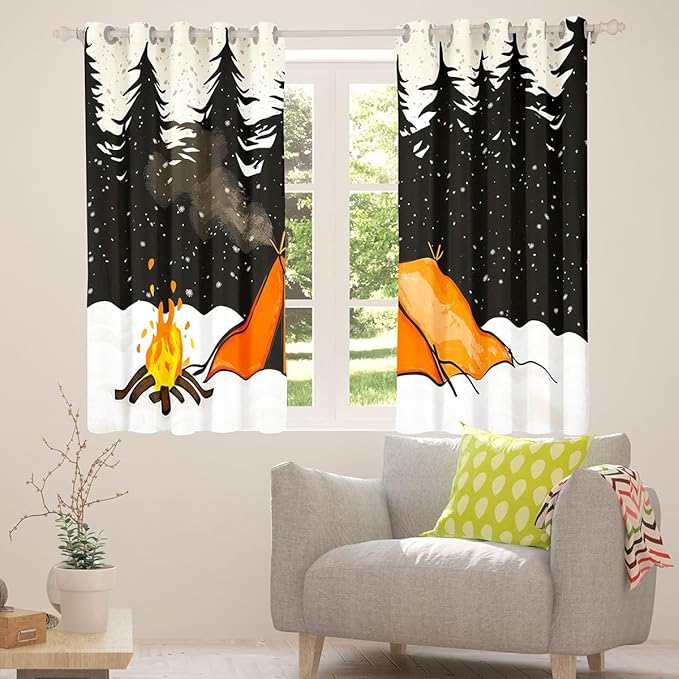 Erosebridal Tent Camping Window Curtains 42" Wx90 L Camping Adventure Blackout Curtains for Bedroom Living Room,Camper Pine Trees Campfire Window Treatments Rustic Farmhouse Drapes Decor 2 Panels