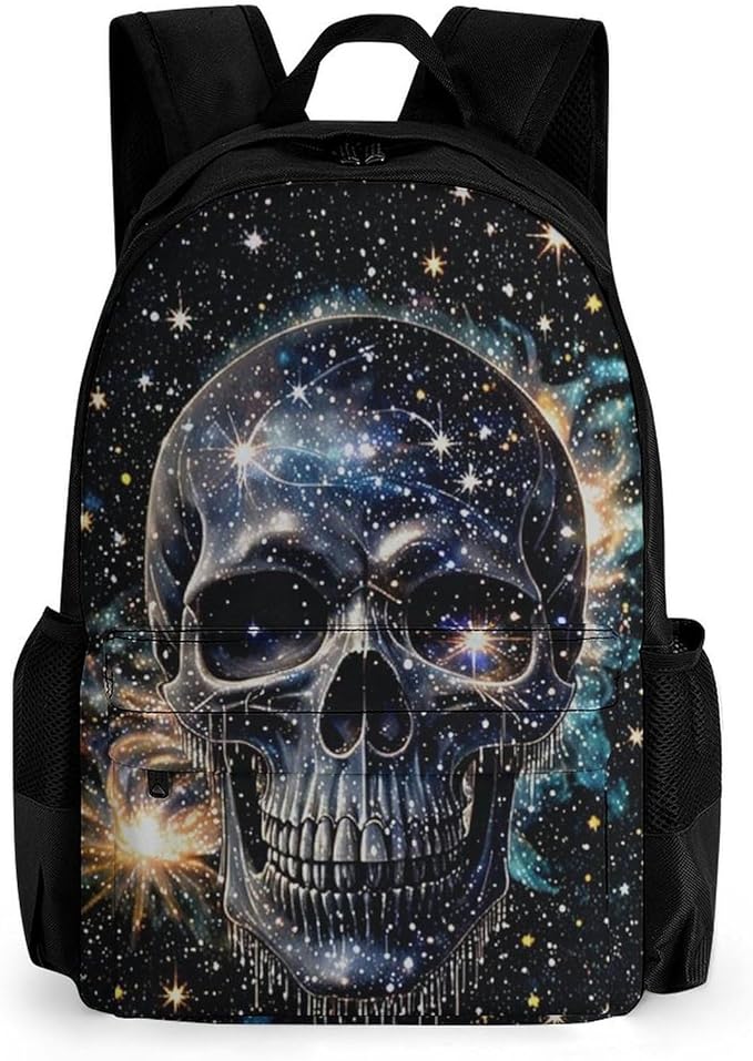 Men Women Lightweight Magical Machine Skull Art Casual Daypack Big Capacity Bookbag With Padded Straps for Gym Travel Walking Cycling